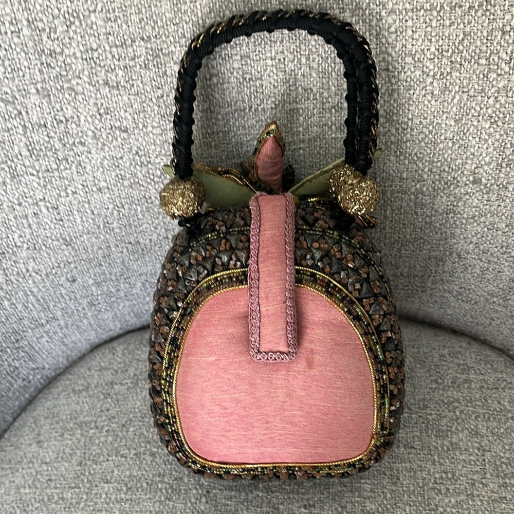 Mary Francis Bloomin Beauty 3D beaded embellished double handle purse pink gold - Picture 4 of 16